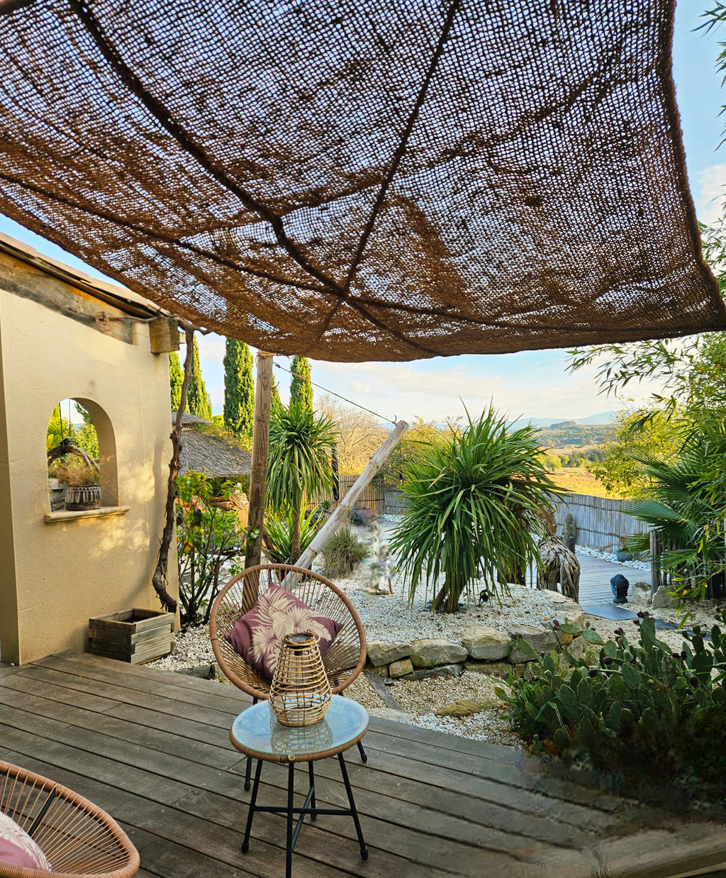 Voile d'ombrage Rectangulaire à suspendre en Fibre de Coco 3x4m