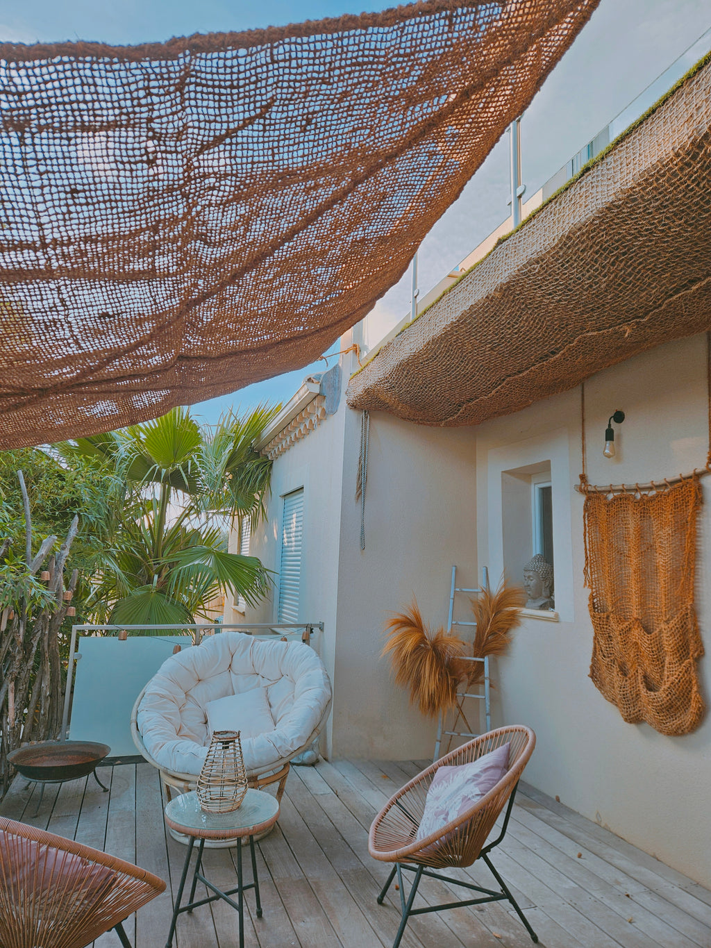 Voile d'ombrage Rectangulaire à suspendre en Fibre de Coco 3x4m