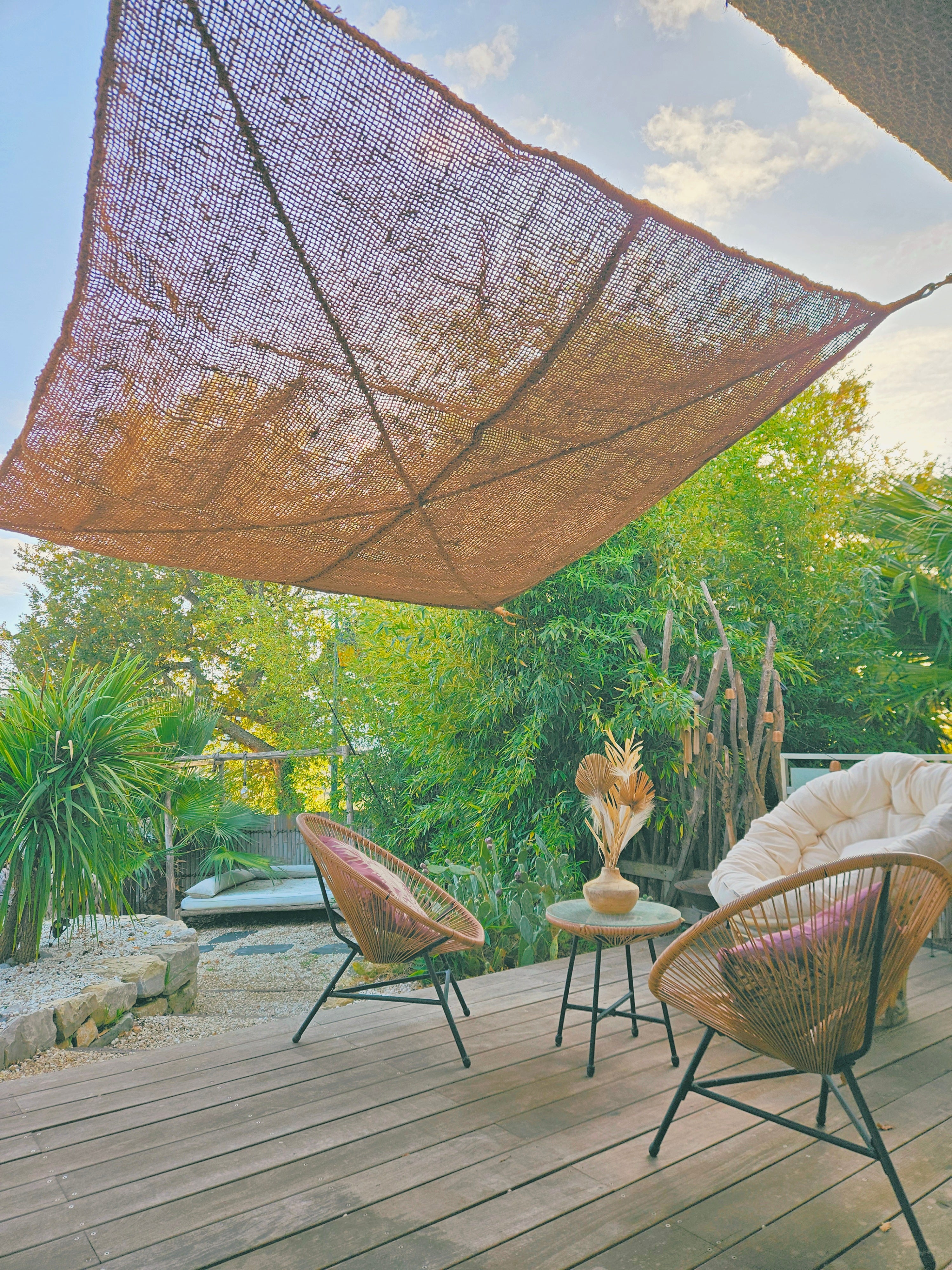 Voile d'ombrage Carrée  à suspendre en Fibre de Coco 3x3m