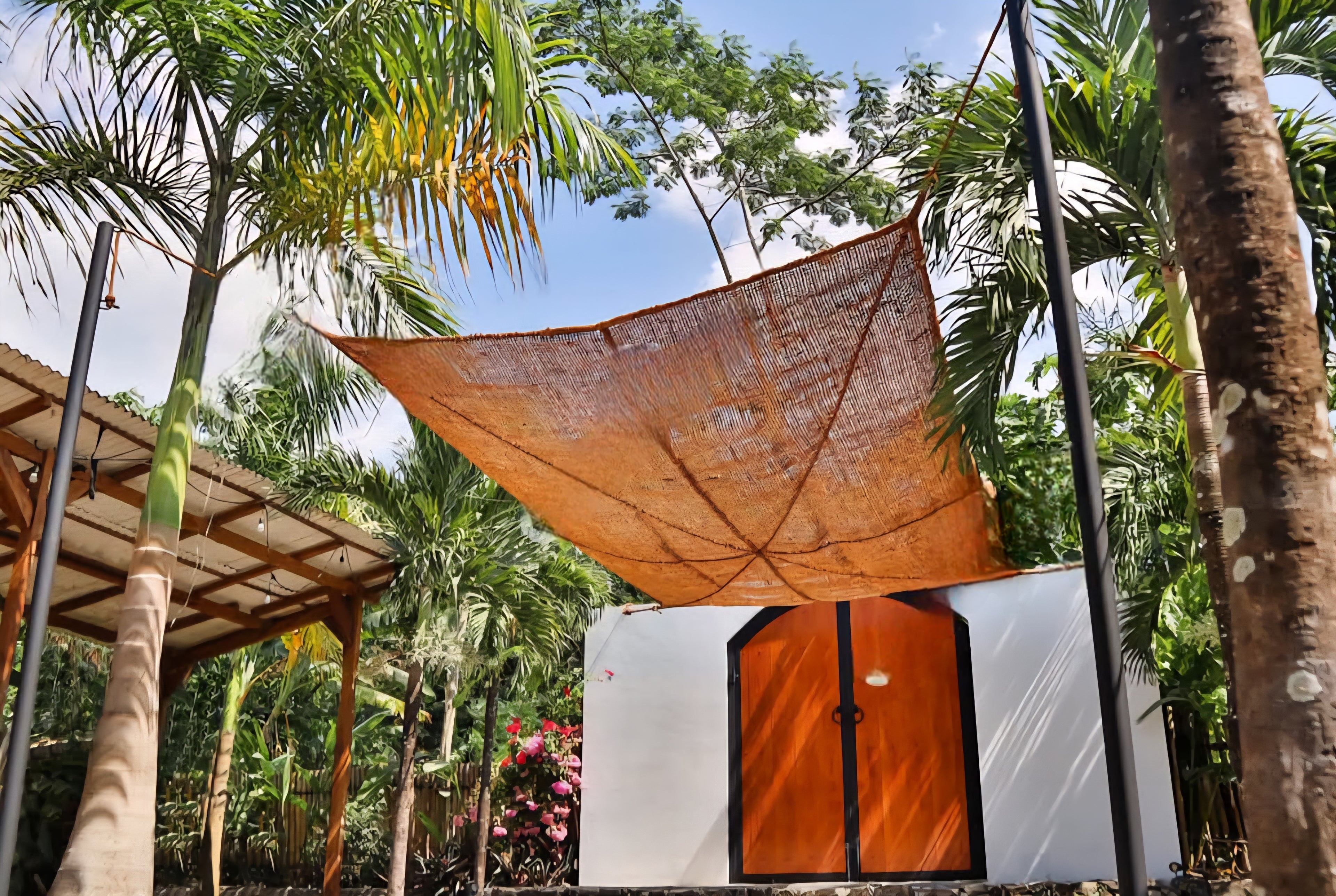 Voile d'ombrage rectangulaire 3x5m fibre de coco détail texture tressée naturelle