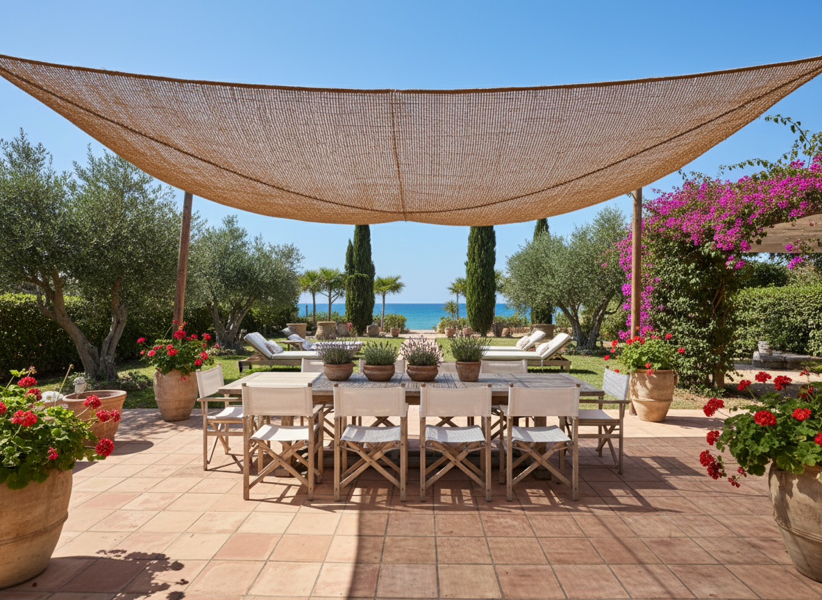 Voile 3x5m grande terrasse repas pour 8 personnes