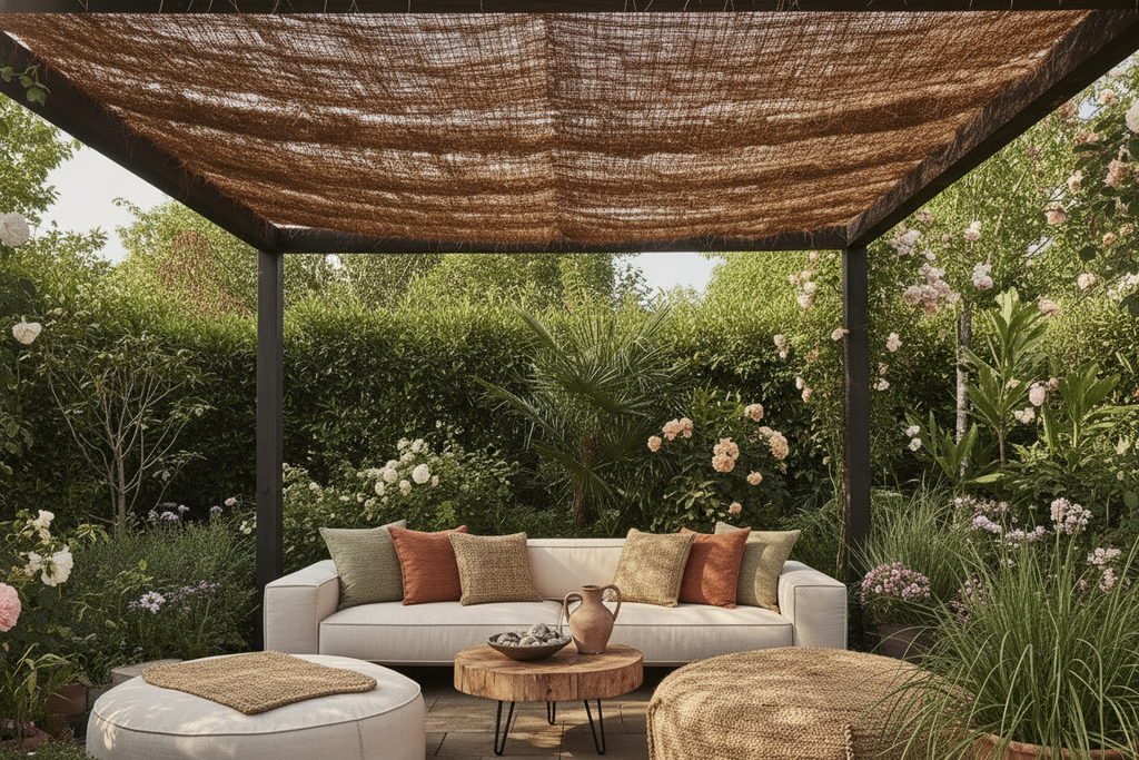 la même image, sans que l'on voit les bordures de la voile d'ombrage, et des barres transversales sur la pergola où repose la voile